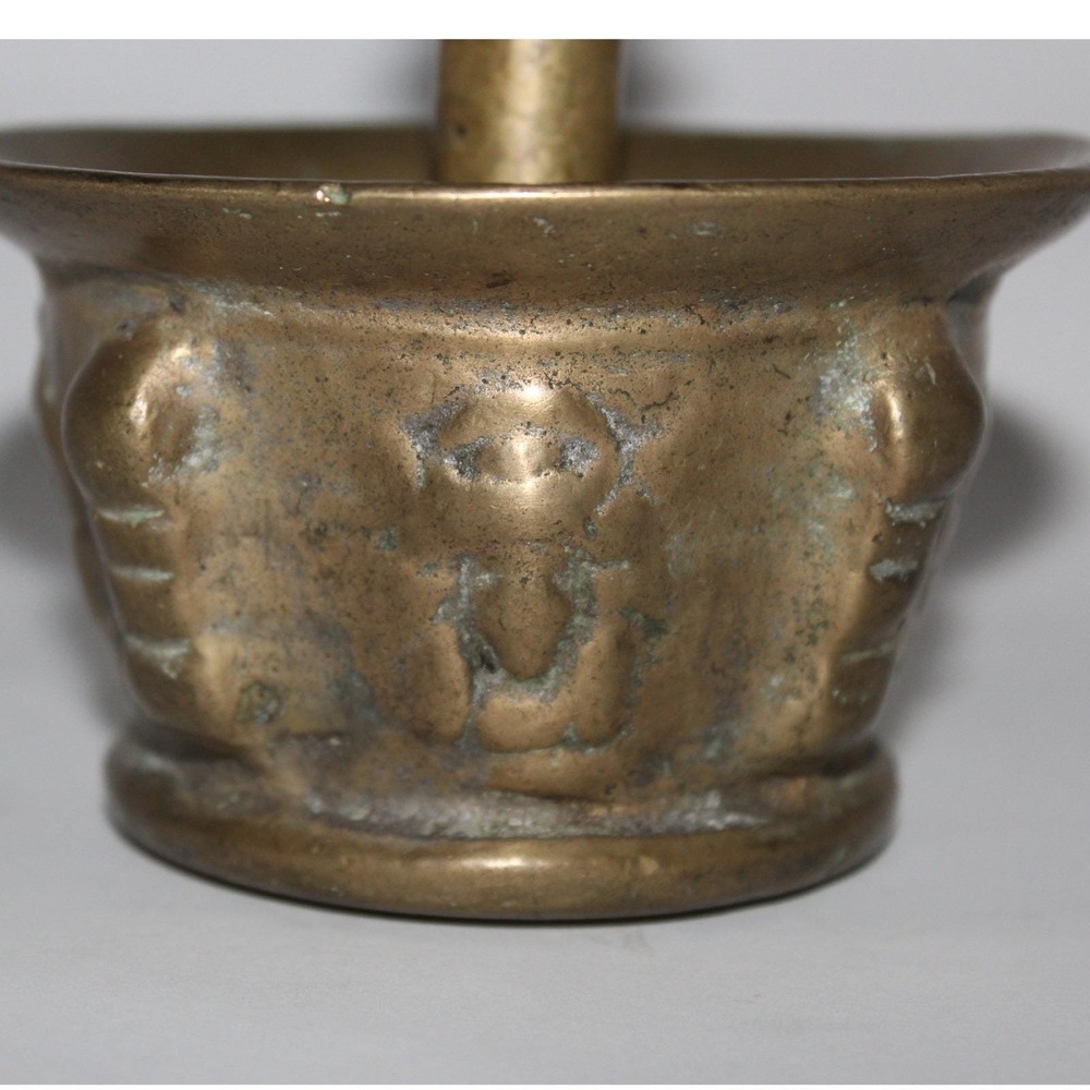 Vintage Heavy Brass Mortar & Pestle 19th Century Apothecary Grinder Antique MCM - Picture 4 of 16